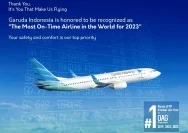 Garuda Indonesia Pertahankan Gelar Maskapai Paling Tepat Waktu di Dunia